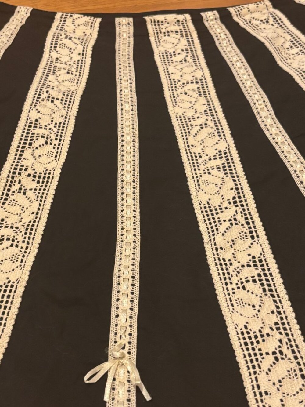 Anthropologie Odille Black with Cotton Lace & Ribbon Trim Midi Skirt - Picture 6 of 8
